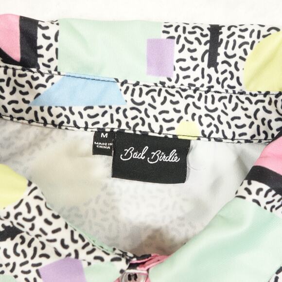 Bad Birdie Polo Shirt Mens Medium Multicolor Abstract All Over Print Golf 80s 90 - Picture 3 of 11